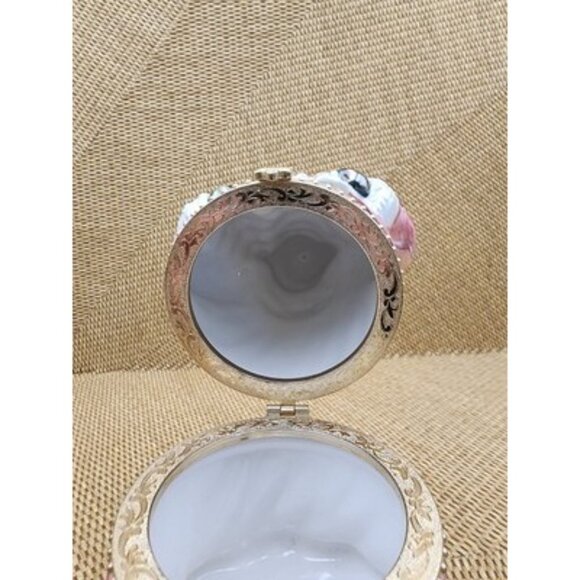 Christmas Decor Trinket Box Santa Claus with Gifts Hinged Porcelain Pink Gold 7" - Picture 8 of 9